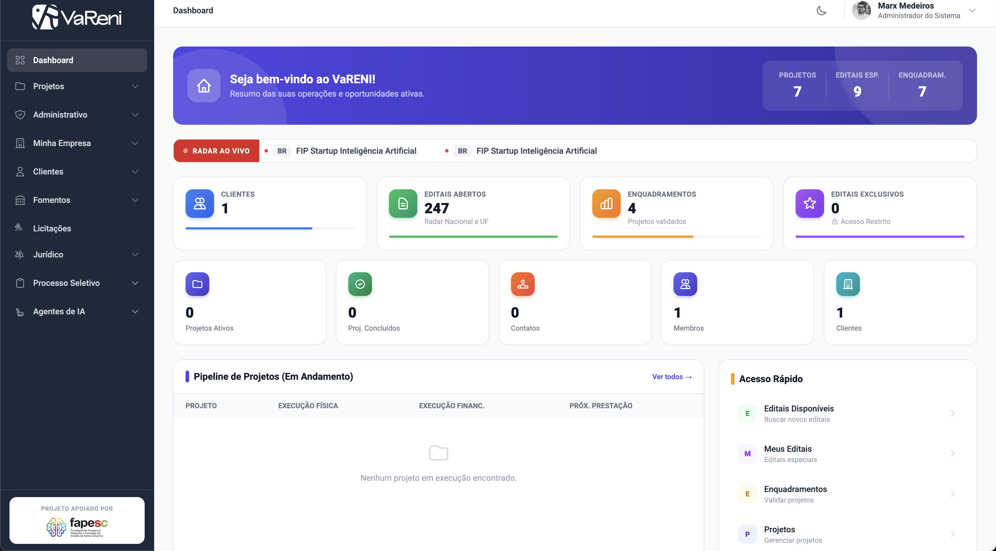 Screenshot principal da plataforma